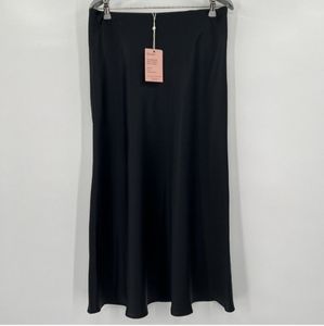 Quince Women's Black Silk Midi Skirt sz S NWT Bias Cut Washable Elastic Waist